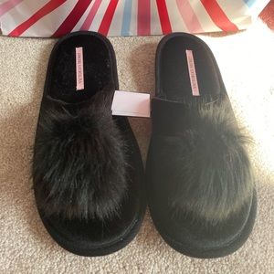 Victoria’s Secret slippers black pompom slippers